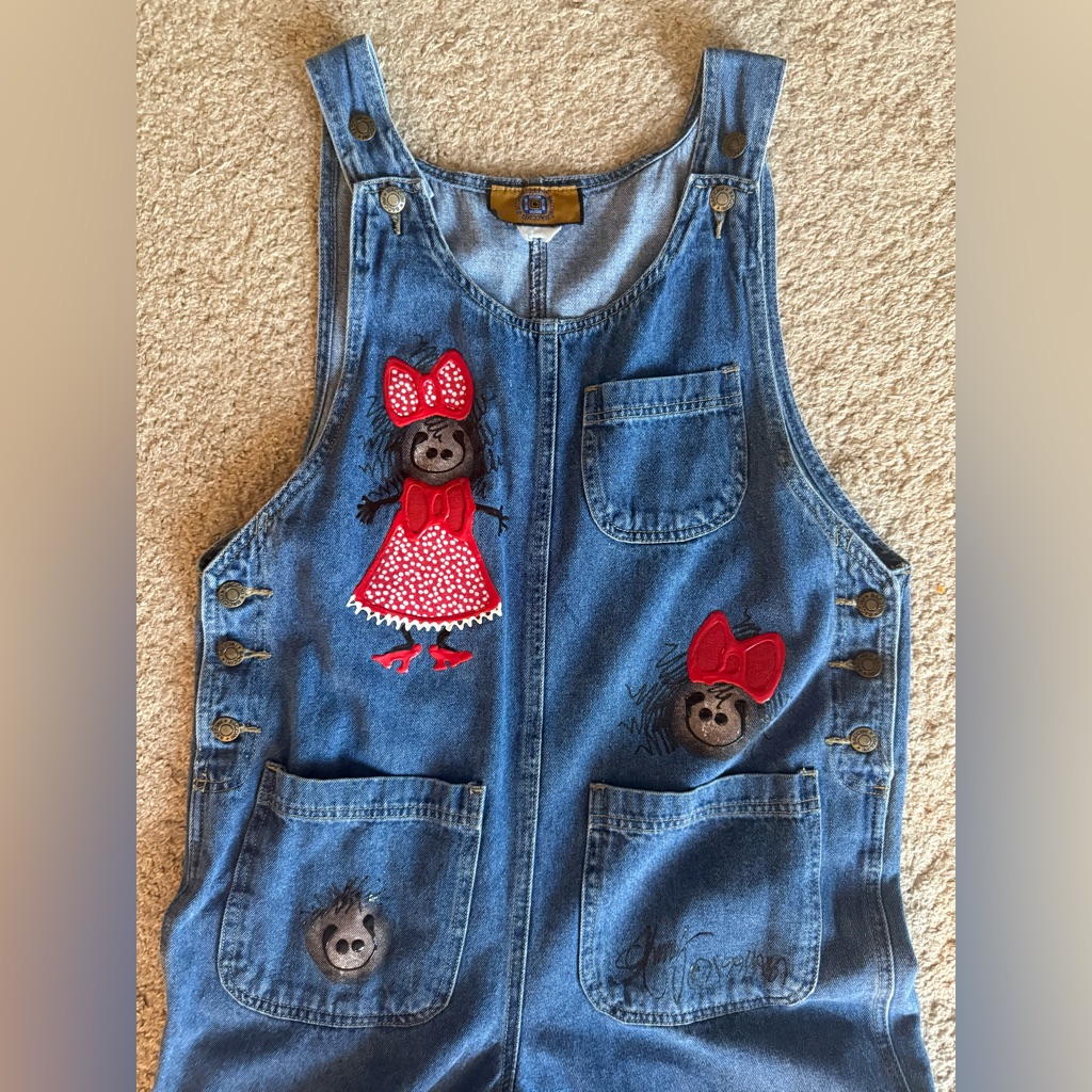 Vintage Baccini Art-To-Wear Hand Painted Signed Denim Overall Tee Size S Y2k